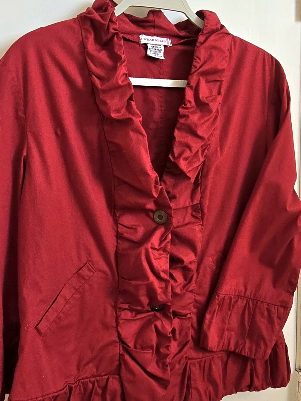 Wearables Red Ruffle-Trim Blazer Jacket - Picture 2 of 4